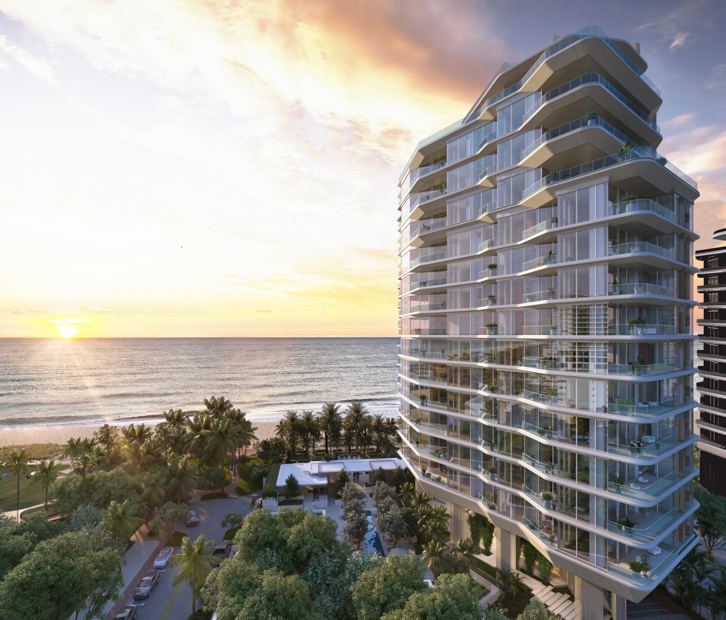 Aman Miami Beach tower sunset view over Atlantic Ocean